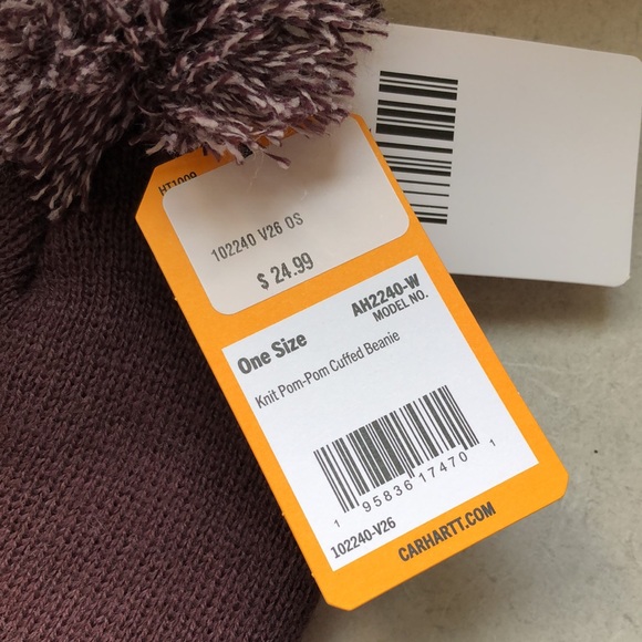 Carhartt Pom Pom beanie. Blackberry color. One size Stretch rib knit - Picture 4 of 5